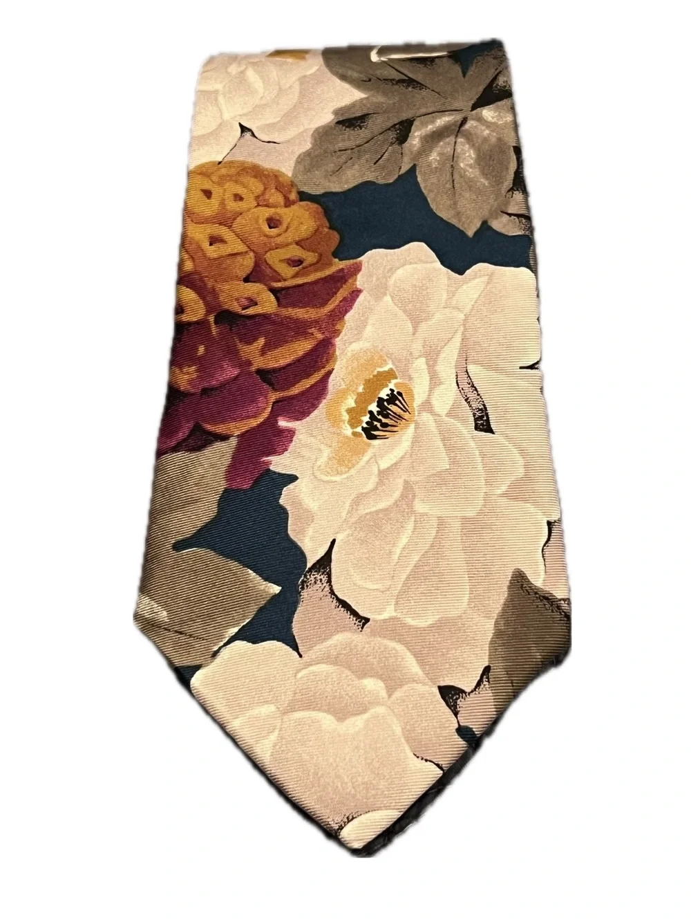 Vintage Floral Men's Tie in Cream, Navy & Burgundy